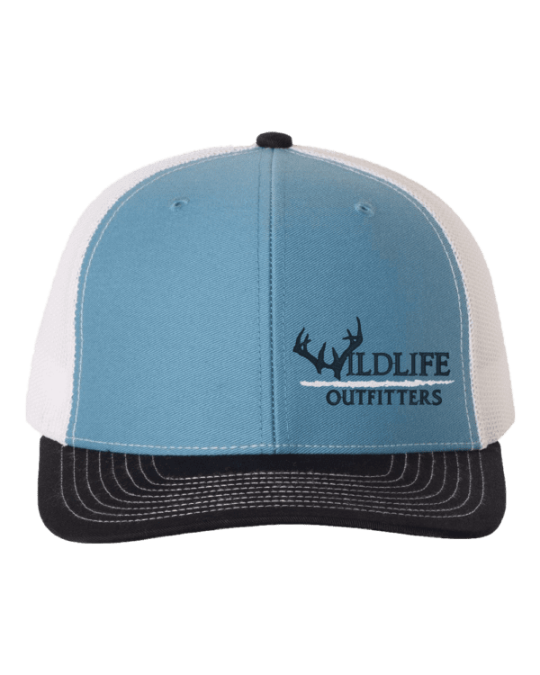 A white and blue cap