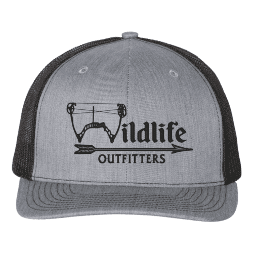 Full Panel Grey, Black Hat with Wildlife Outfitters Bow Logo