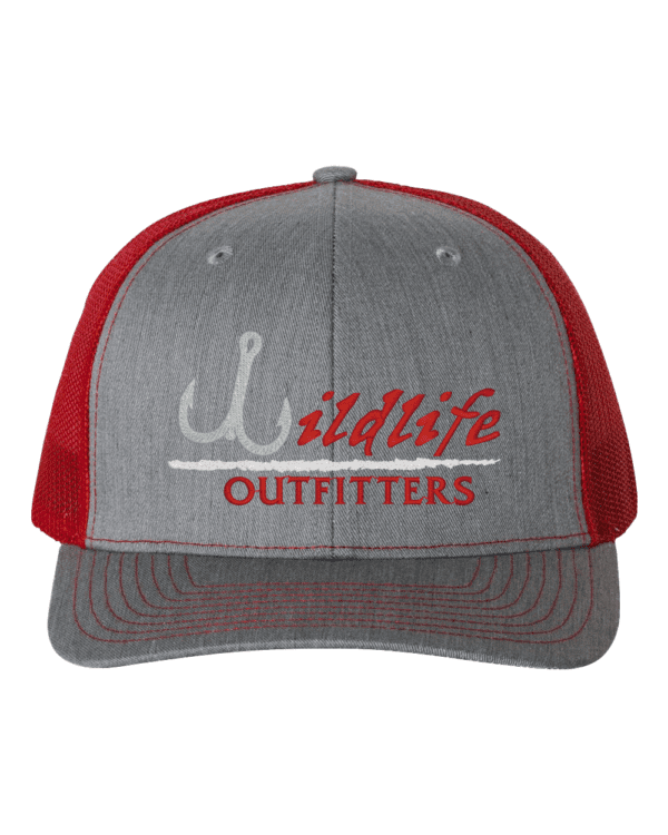 Full Panel Fishing Heather Grey And Red Color Hat