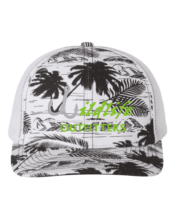 Fishing Island Print Black, White Color Hat with Wildlife Outfitters Logo
