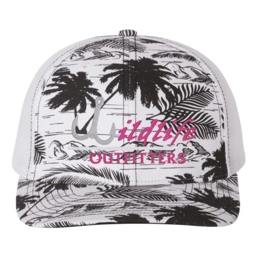 Full Panel Island Print Black And White Color Fishing Hat