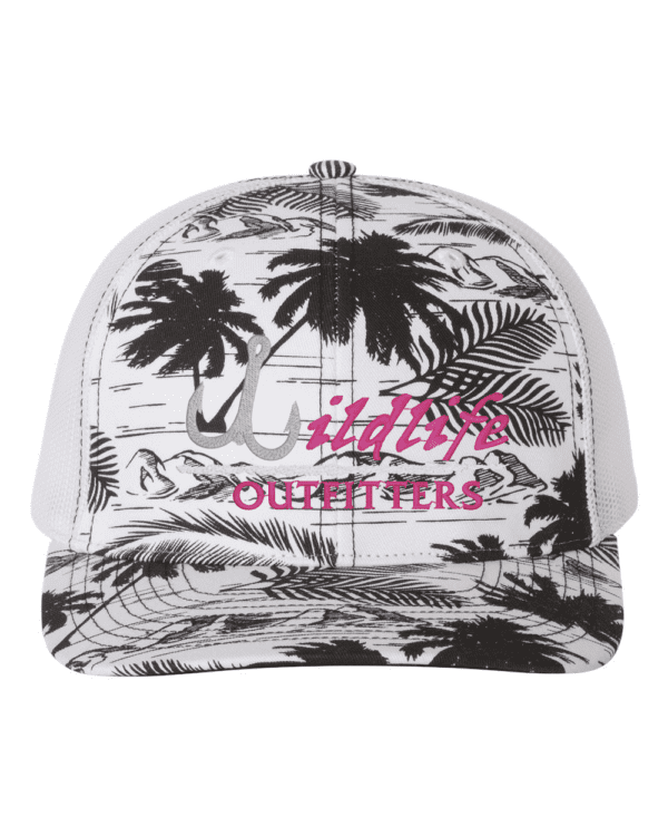 Full Panel Island Print Black And White Color Fishing Hat