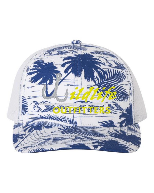 Full Panel Fishing Island Print Royal And White Color Hat